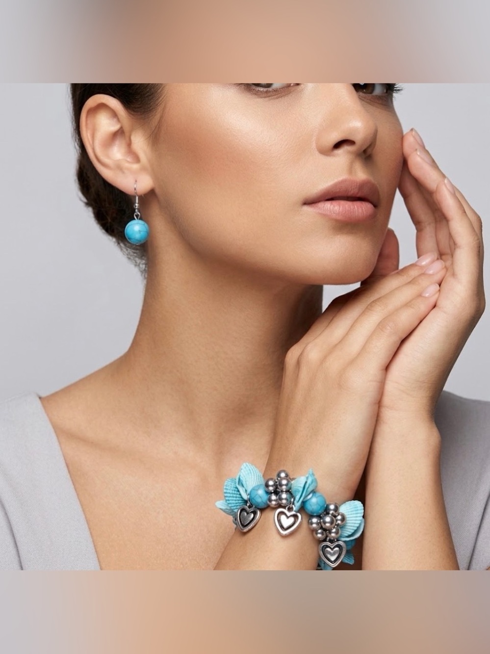 Turquoise Heart Charm Bracelet and Earrings Set - NWT